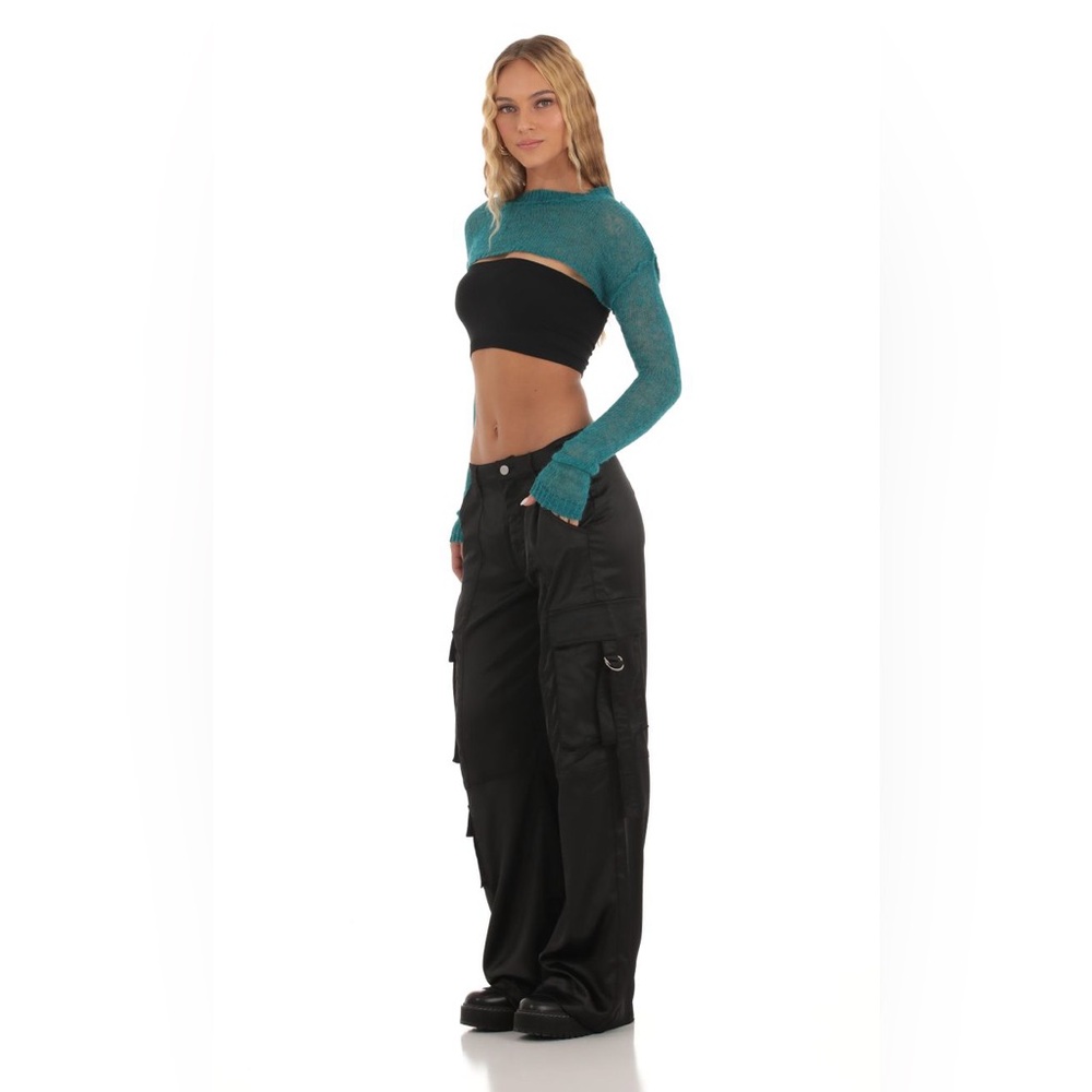 Lucy in the sky Maysen Black Satin Cargo Pants Size SMALL